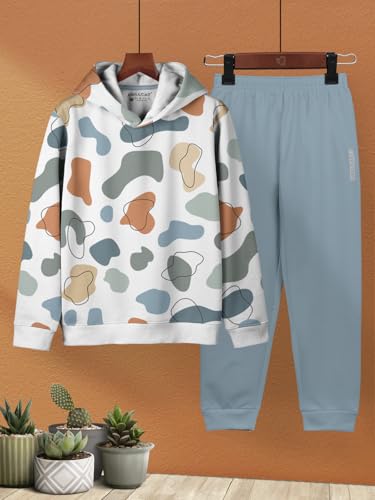 Image of HELLCAT Printed Cotton Blend Hoodie T-shirt and Jogger Trackpant Clothing Set for Boys.