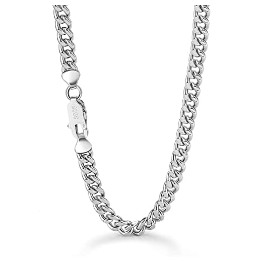 Dankadi Chaîne Cubaine Maille 6MM en 925 Argent pour Homme Femme, 18"20"22"24"26"28"30" Collier Cubain à Maillons Massif Miami pour Bijoux Cadeau Anniversaire Fête Garçon Fille(18 inch, Classic Style)