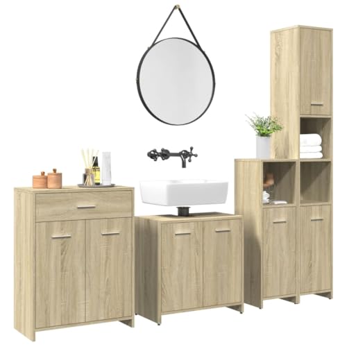 Juroupi Juego de Muebles de baño 4 pzas Muebles baño Conjunto Muebles de baño Muebles auxiliares de baño contrachapada Roble Sonoma - 3325044