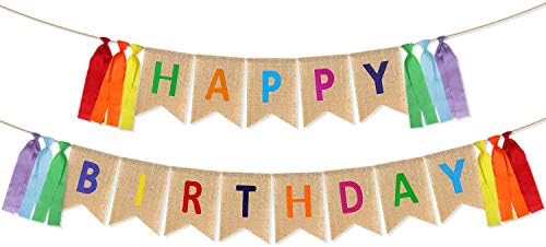 Highly Recommended Happy Birthday Burlap Banner - Multicolored Tassels Design Colorful Ribbon For Kid Baby Adults Birthday Party Decorations