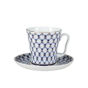 Lomonosov Porcelain Coffee Mug Set Cobalt Net 12.7 fl.oz Leningradskii-2 New Model