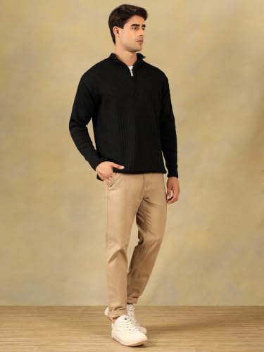 Image of Kvetoo Men High Neck Zipper Full Sleeve Woolen Winter Sweater