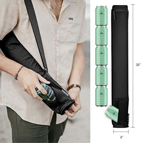 CleverMade Insulated Cooler Beer Tube Sleeve - 6 Cans / 72 oz Midnight/Black Portable Cooling Bag w/Shoulder Strap, Leak Proof Travel Ice Chest - Thumbnail 2