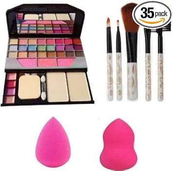 TYAGIRL 6155 Makeup Kit + 5 Pcs Makeup Brush + 2 Pc Blender Puff Combo Set