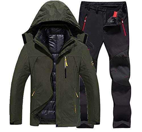 Mdsgfc Uomini Inverno Trekking Escursioni Campeggio Sci Arrampicata 3 In 1 Giacche Outdoor Set Impermeabile Pesca Pantaloni Termici Tuta, Uomo, Set verde militare, 4XL