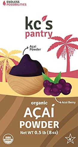KC's Pantry Organic Acai Powder - 8 oz. Bag, 76 Servings Organic, Non-GMO, Vegan, Gluten-Free, Keto & Paleo, Kosher, Perfect for use in Smoothies, Drinks, Tea & Baking