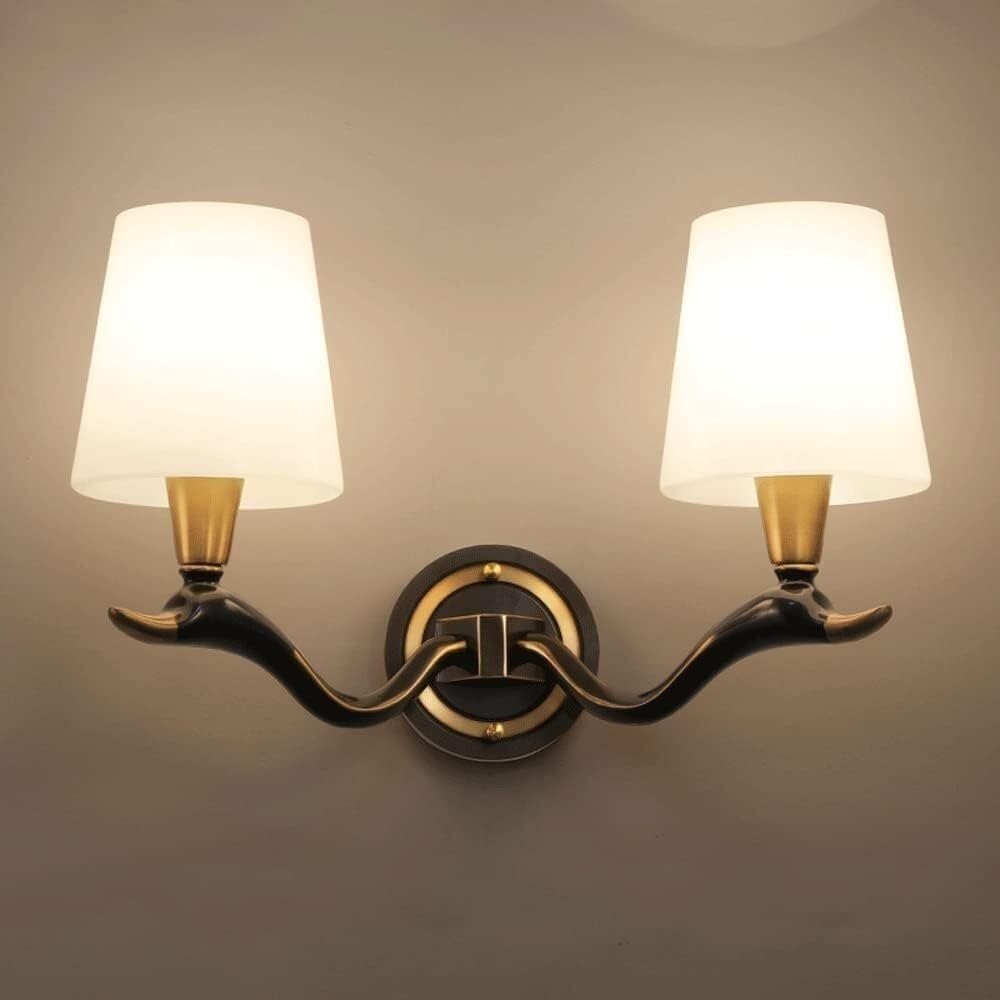 HPTHLY Copper Wall Sconce, Minimalist Wall Light, Mid-Century Wall Lamp, Glass Vanity Lighting Fixture, Wall Mounted Sconce For Bathroom, Bedroom, Living Room (Dark-2-Lights)