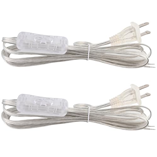 AdiyZ 2 Pack Clear Lamp Cord with On/Off Button Switch, 8 Feet Length Silver Replacement Lamp Cords for Lamp Repair Fix DIY Project, Rewire Electrical Cable Cord with Plug, SPT-1,18 AWG