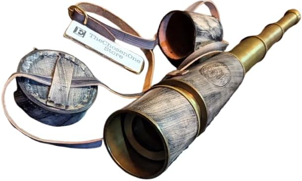 Antique Decor Spyglass, Pirate Telescope with Leather Case, Handheld Telescope for Adventure Enthusiasts, Monocular Nautical Decor for Gifting, Travellers, Vintage, 18"