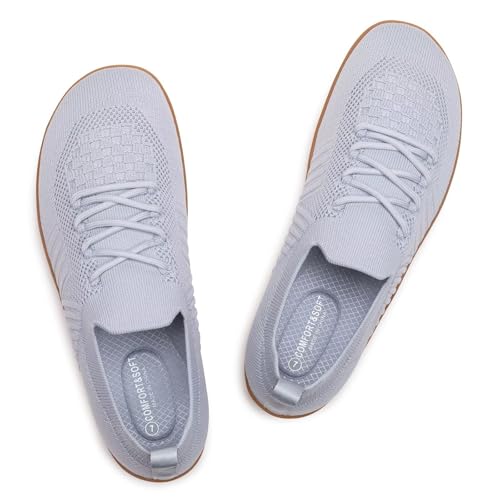 Frank Mully Womens Walking Shoes Wide Toe Box Barefoot Shoes Knitted Fashion Sneaker with Arch Support Grey, 8.5