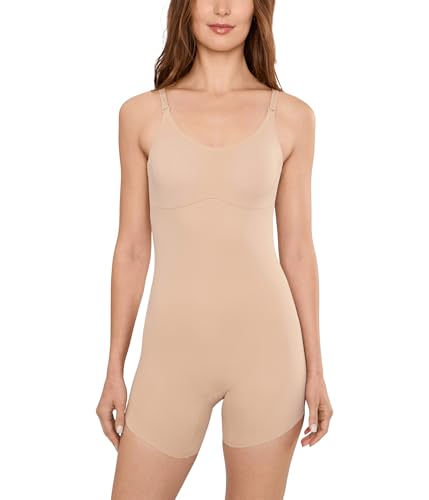 Naomi & Nicole Women's Sidekick Slanted Hem Low Back Bodysuit, Beige, Medium