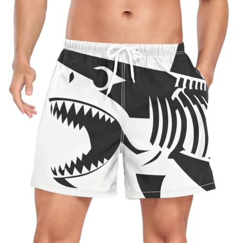 Traje de baño para hombre de secado rápido con diseño de calavera y tiburón