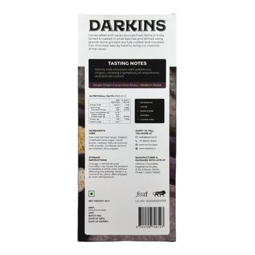 Image of Darkins Vegan Mylk Rice Crispies Chocolate | Unrefined Cane Sugar | Gluten-free | Hand Crafted Chocolate | 50 Gm Each Pack Of 2