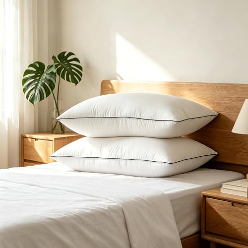 HYVIF Down Bed Pillows Standard Size Set of 2, Luxurious Hotel Pillow for Back,Stomach and Side Sleepers,Downproof, Soft, Fluffy, Breathable Cotton Blend Shell (Off White, Queen (Pack of 2))