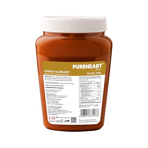 Image of PUREHEART Choco Hazelnut Spread 350g with Free Stationery Kit | Creamy Chocolate Hazelnut Spread | Healthy Breakfast Spread for Kids | Protein Rich Energy Spread for Bread Sandwich & Tiffin