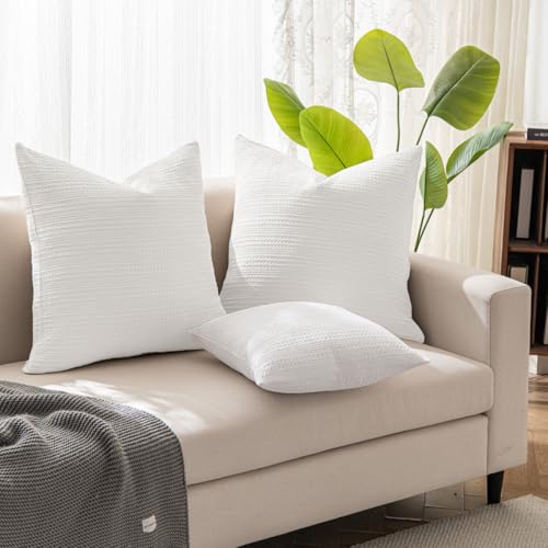 Image of 100% Cotton Throw Pillow Covers 24x24 Set of 2 Soft Breathable Euro Shams Square Cushion Case for All Seasons Decorative Pillowcase for Sofa Couch Bedroom,White