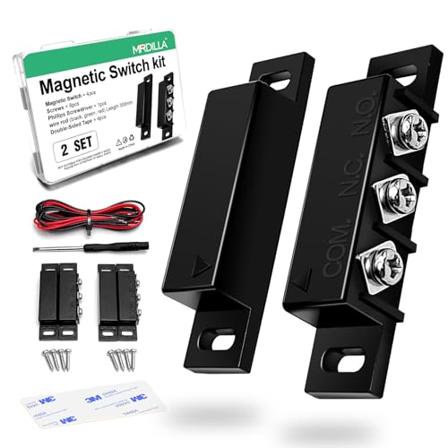 2 Pack Magnetic Reed Switch NO/NC, Wired Surface Mount Door Window Contact Sensor for Security Alarm, Black