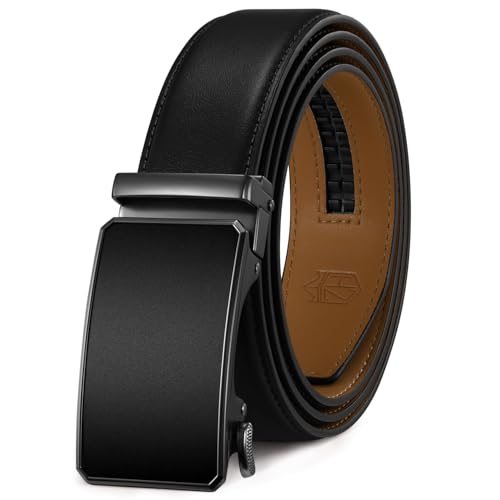 Zitahli Mens Ratchet Belt Leather - Adjustable Trim to Fit Slide Belt for Men,Perfect for Jeans,Dress and Golf with Gift Box 38"-44"