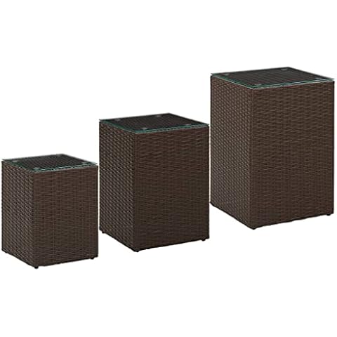 vidaXL Mesa Auxiliar Vidrio Ratán Sintético Marrón Cover