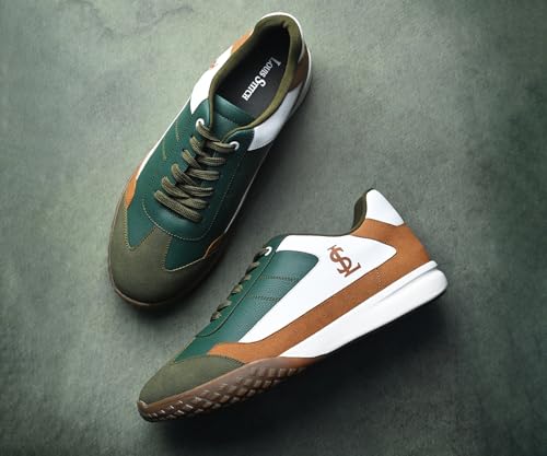 Image of LOUIS STITCH Green and Tan Sneaker for Men | Comfortable Sneaker | LSP-SNK-AVI004-WHTN