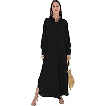 Women Abayas Dubai Kaftan Henley Shirt Prayer Maxi Dress Muslim Batwing Sleeve Ramadan Islamic Clothes