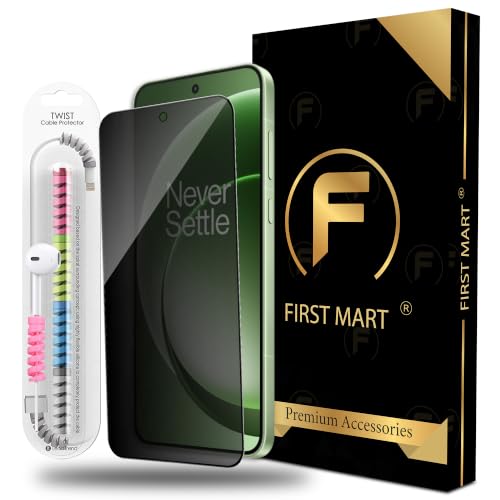 Image of FIRST MART Privacy Tempered Glass for OnePlus 15R & Nord 5 with Cable Guard & Installation Kit | Anti-Spy 9H Screen Protector, Edge-to-Edge, Case-Friendly | Black