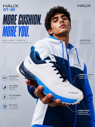 Image of HAUX GT-20 Cricket Shoes for Men - Lightweight TPR Studs for Turf & Hard Ground, Non-Marking Sole, Responsive Cushioning