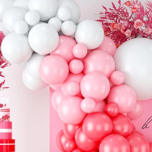 Red Pink Balloon Arch & Garland Kit - White Pink Macaron & Balloons for Baby Shower, Engagement, Bridal Shower, Wedding, Anniversary Party — view 4