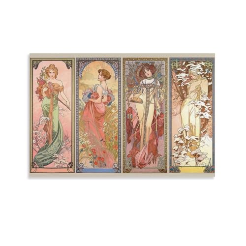 Alphonse Mucha Quatre Saisons Affiche sur Toile 60x90 cm Décoration Murale Salon