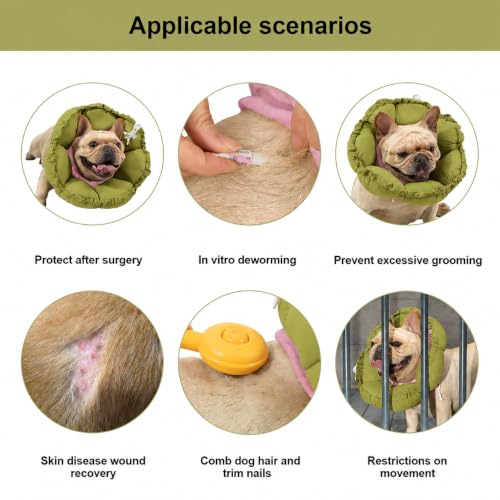 Image of H HIDREAM Dog Cone Collar Stress-Free Recovery Cone Alternative: Adjustable Depth & Diameter for Wide-Neck Dogs (Pugs, Bulldogs, Bullies) Green Flower XL-B