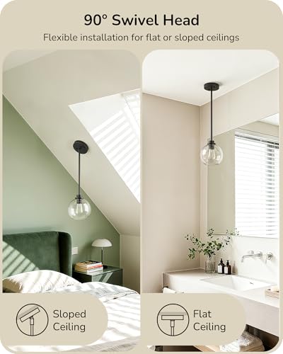 EDISHINE 2-Pack Pendant Light Kitchen Island Clear Glass Globe Black - Image 4