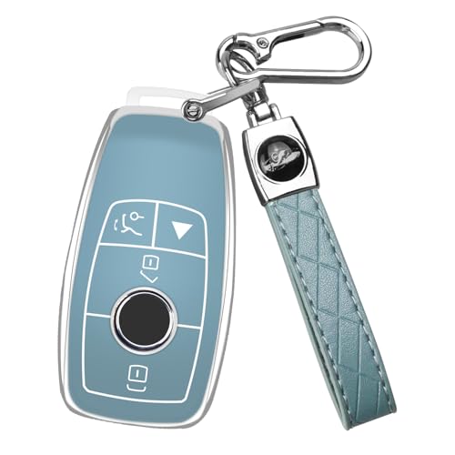 Image of QBUC for Mercedes Benz Key Fob Cover with Keychain(Blue) | Compatible with Benz C E R S G S CLS CLK GLC ML GLE GLS SL SLR McLaren AMG Key