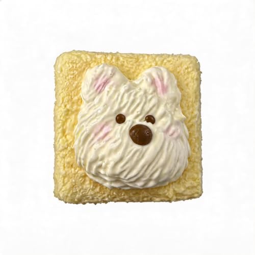 Toast Bread Squishy Fidget Toy with Cream Dog, Handmade Food-Grade Silicone Squeeze Toy, CPC Certified Slow Rising Stress Relief Sensory Toy for Kids Adults, Cute Kawaii Puppy Squishies Party Favors