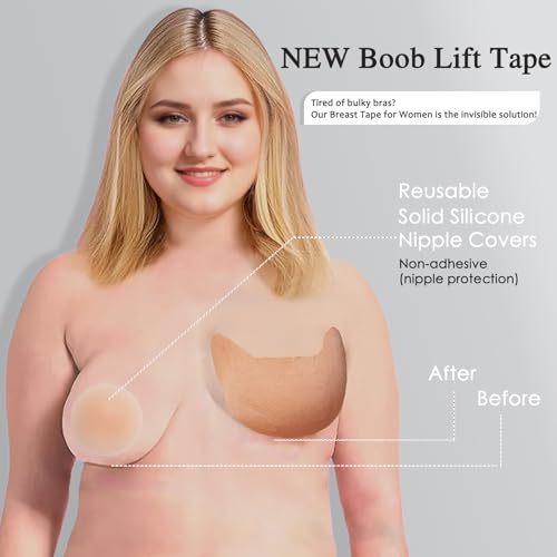 Majurphy Breast Tape for Women, 6 Pack with Nipple Covers | Adhesive Strapless Bra Tape | Demi-Cup Lift Support, Beige3
