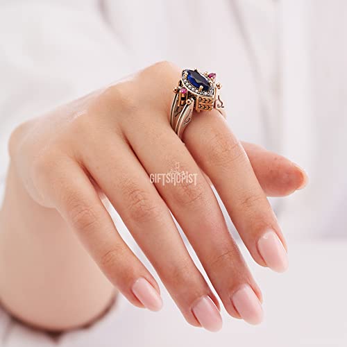 Turkish Handmade Jewelry Reversible Marquise Cut Shape Sapphire Ruby Jade 925 Sterling Silver Ring All Size #TOP7