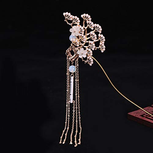 GETNOIVAS Chinese Vintage Pearl Tassel Flowers Hair Stick Hanfu Chinese Chignon Pin Chinese Traditional Headwear Bridal Hair Accessories (style:1)