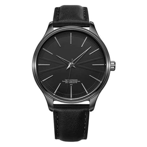 Relógio Masculino Preto com Pulseira de Couro Prova D´água 43mm de Luxo Casual Importado Quartz Redondo Minimalista Grupo First Shop