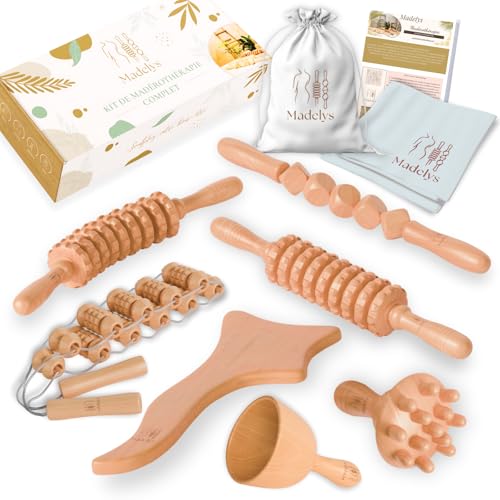 Kit Maderotherapie Complet Corps Cellulite – Outils de Massage en Bois de Hêtre Certifié FSC |...
