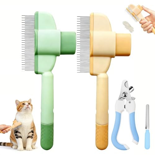4 Stück Fellblitz Bürste Katze Selbstreinigender Katzenkamm Flohkamm Entfernung von Schwimmenden Haaren und Öffnung von Knoten Tiefenreinigung Edelstahl Krallenzange für Hunde und Katzen mit Nage