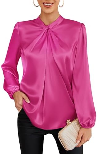 GRACE KARIN Women's Long Sleeve Satin Blouse,Mock Neck Work Silk Shirts,Dressy Tops for Business Casual Office