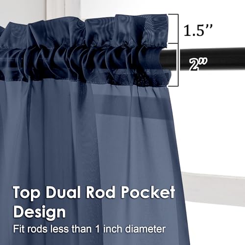 Image of OVZME Navy Blue Sheer Curtains 78 Inches Long 2 Panels - Soft Light Filtering Window Sheer Panels for Living Room /Bedroom, Top Dual Rod Pocket, 1 Pair, Each 42Wx78L Inches