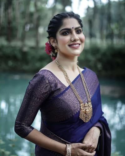 C J Enterprise Women's Soft Pure Kanjivaram Silk Saree For Wedding Banarasi Cotton Sari With Blouse Piece (Yatri-51)