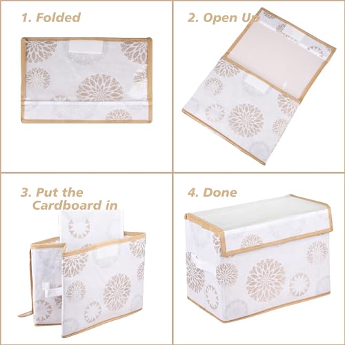 Image of Amazon Brand - Solimo Drawer Storage Box|Clothes Drawer Organizer With Handle|Transparent Lid With Velcro|Wardrobe Organizer|Gola-Print Storage Box|Small, Medium & Large (Pack Of 3, White), Non-Woven