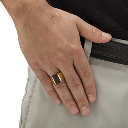 Palmbeach Jewelry Men's Yellow Gold-Plated Emerald Cut Natural Black Onyx Ring Sizes 8-16 Size 9 #TOP2