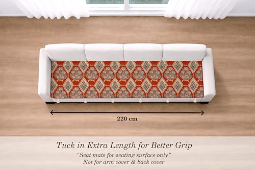 Image of Cloth Fusion Quilted Sofa Cover Seat Mat 4 Seater, Diamond Trellis | Reversible Jaipuri Print, 220 cm, Seat Cover Only, Decorative Tassel Edging With A Spare, Easy Tuck-In Hold, Not Anti-Slip