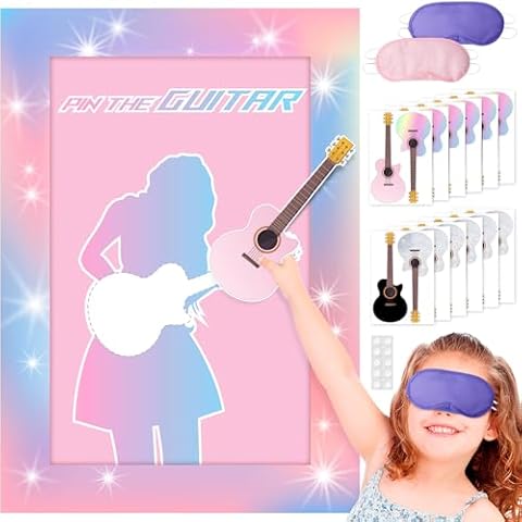 Lidmada Party Decorations Pin The Guitar on The Music Super Star Game, Large Poster with 24 Reusable Guitar Stickers for Pink Girls Birthday Party Favors Supplies Cover