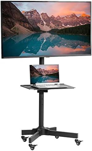 VIVO Mobile TV Cart for 13-60 inch Screens up to 55 lbs, LCD LED OLED 4K Smart Flat and Curved Panels, Rolling Stand, Laptop DVD Shelf, Locking Wheels, Max VESA 400x400, Black, STAND-TV04M