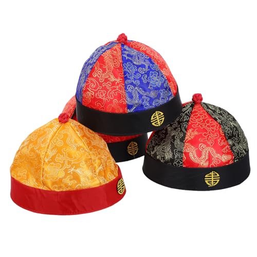 FRCOLOR 4 Gorros Chinos Antiguos Dinastía Qing con Trenzas para Adultos, Accesorios de Tela Versátiles para Disfraces y Reuniones Festivas