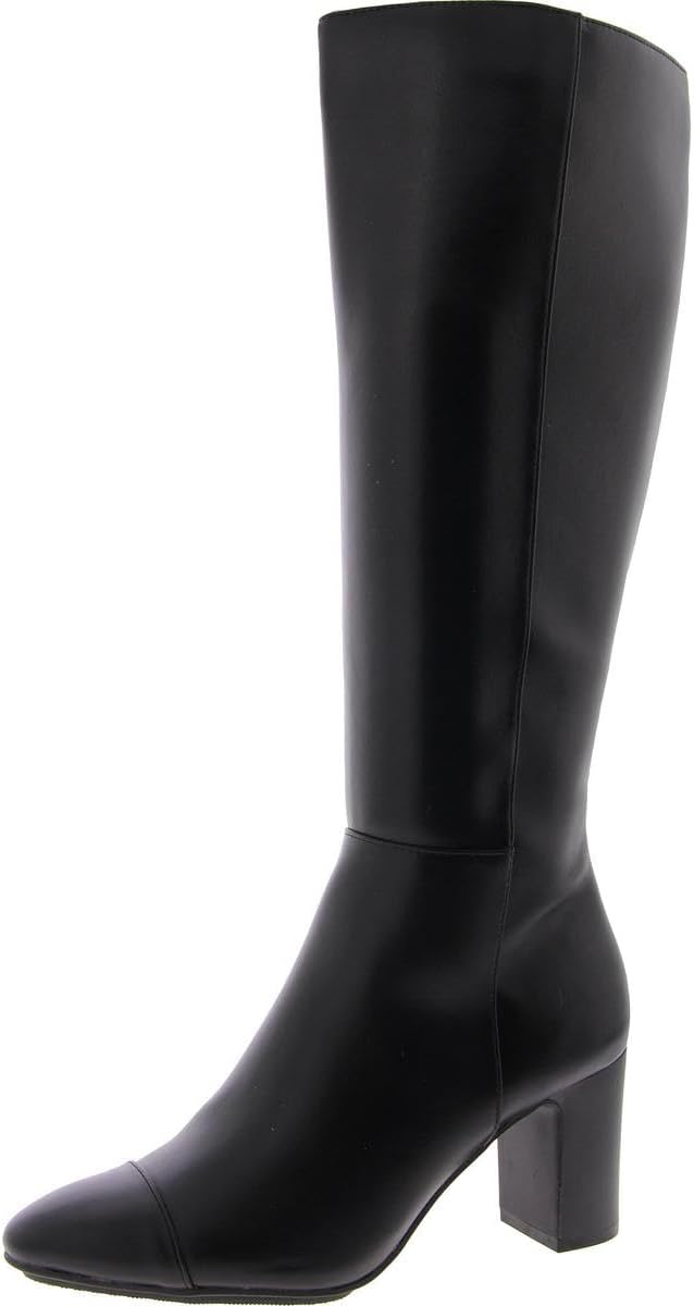 Anne Klein Womens Sawyer Faux Leather Knee-High Boots 6 Wide Black
