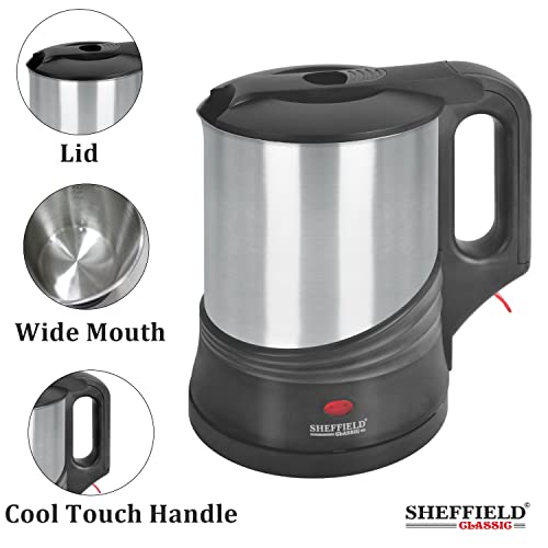 SHEFFIELD CLASSIC Electric Kettle 1.2L | 1000W Stainless Steel, Superfast Boiling, Auto Shut-Off | Heat Resistant, Wide Mouth & 360° Cordless Base | Perfect for Home & Office
